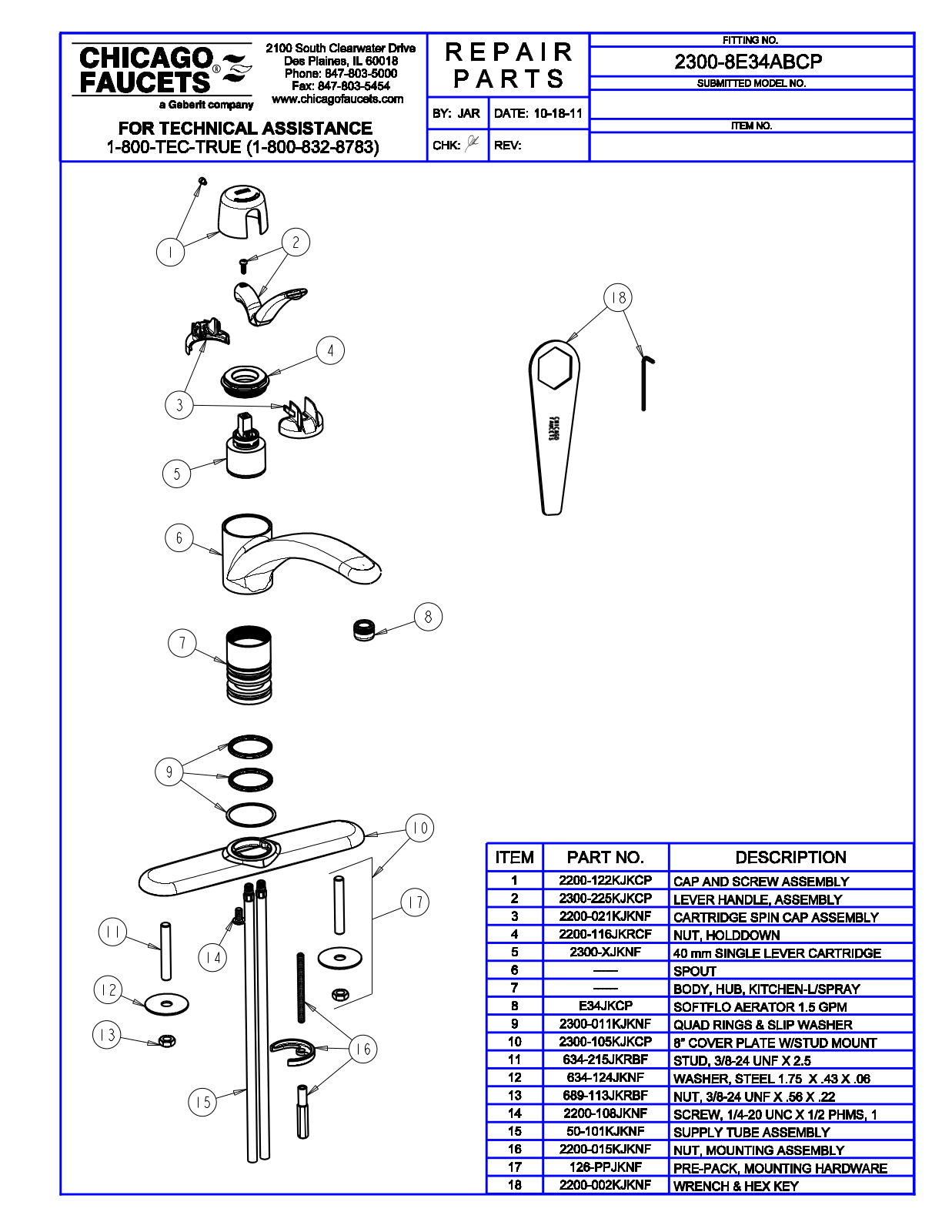 Chicago Faucet 2300-8E34ABCP Parts List