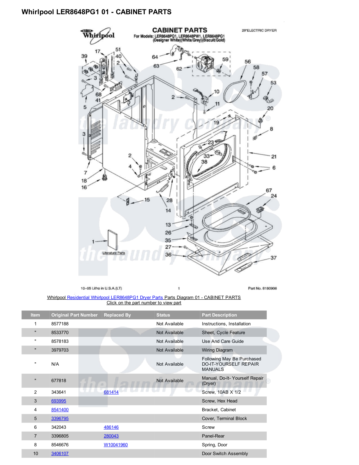 Whirlpool LER8648PG1 Parts Diagram