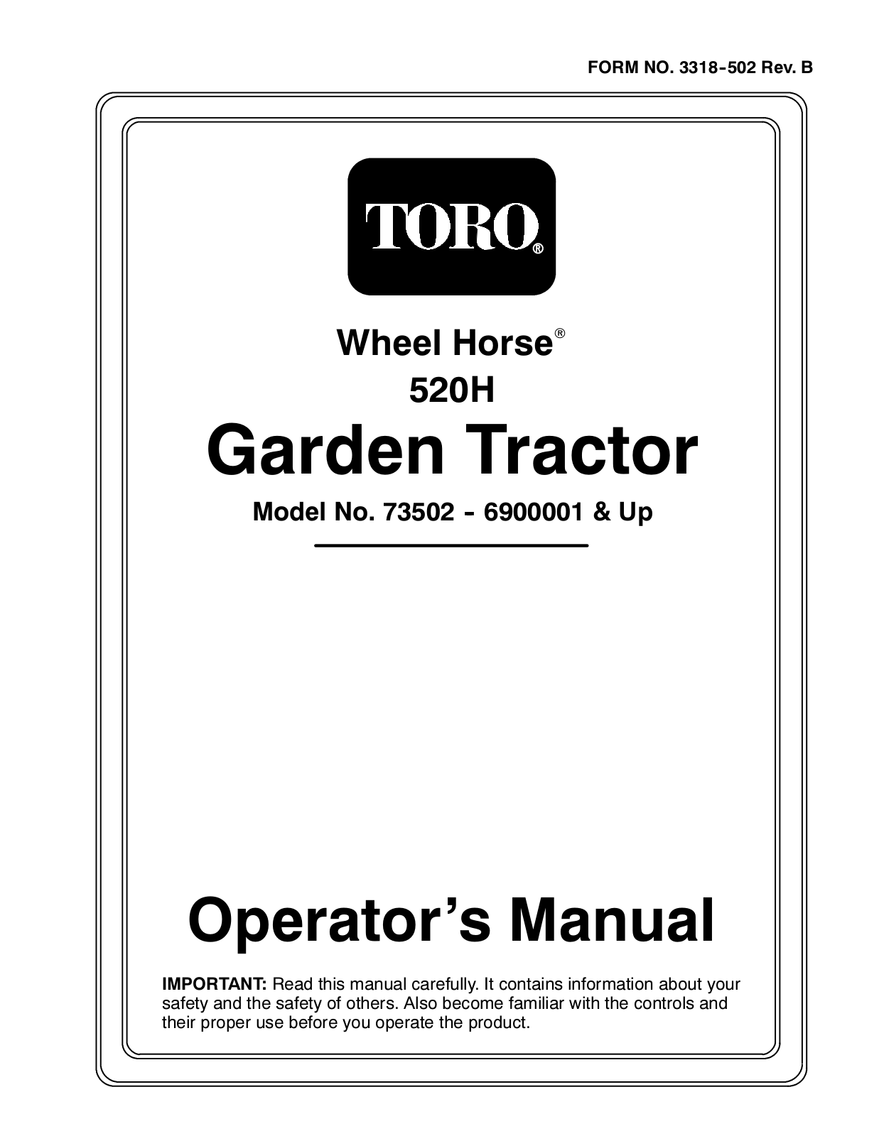 Toro 73502 Operator's Manual