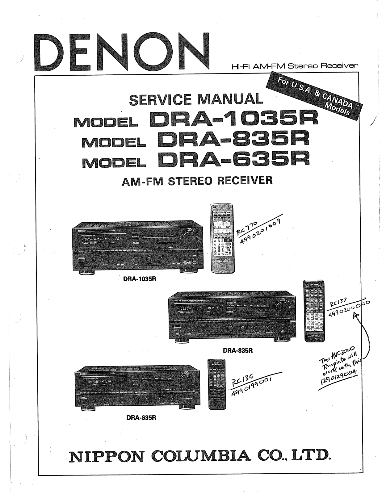 Denon DRA-1035R, DRA-835R, DRA-635R Service Manual