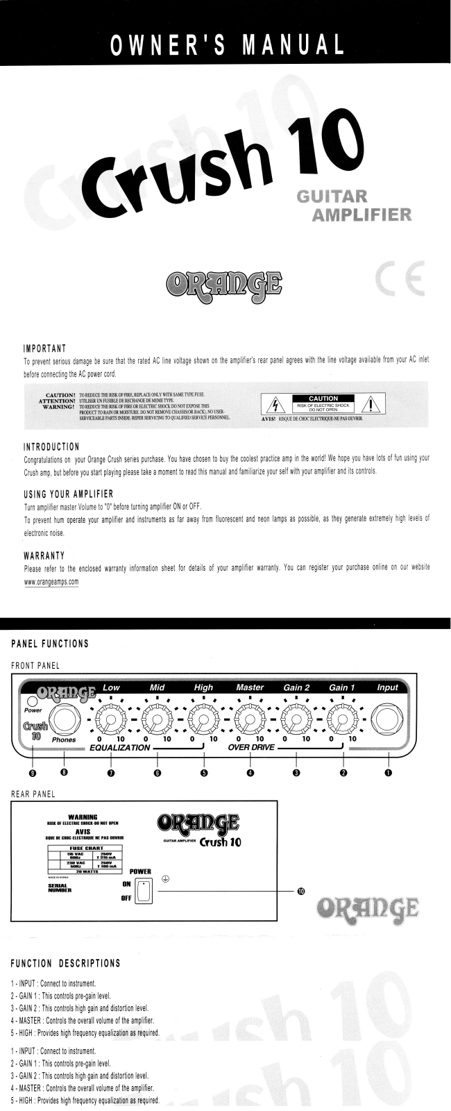 Orange Crush 10 Owner's Manual