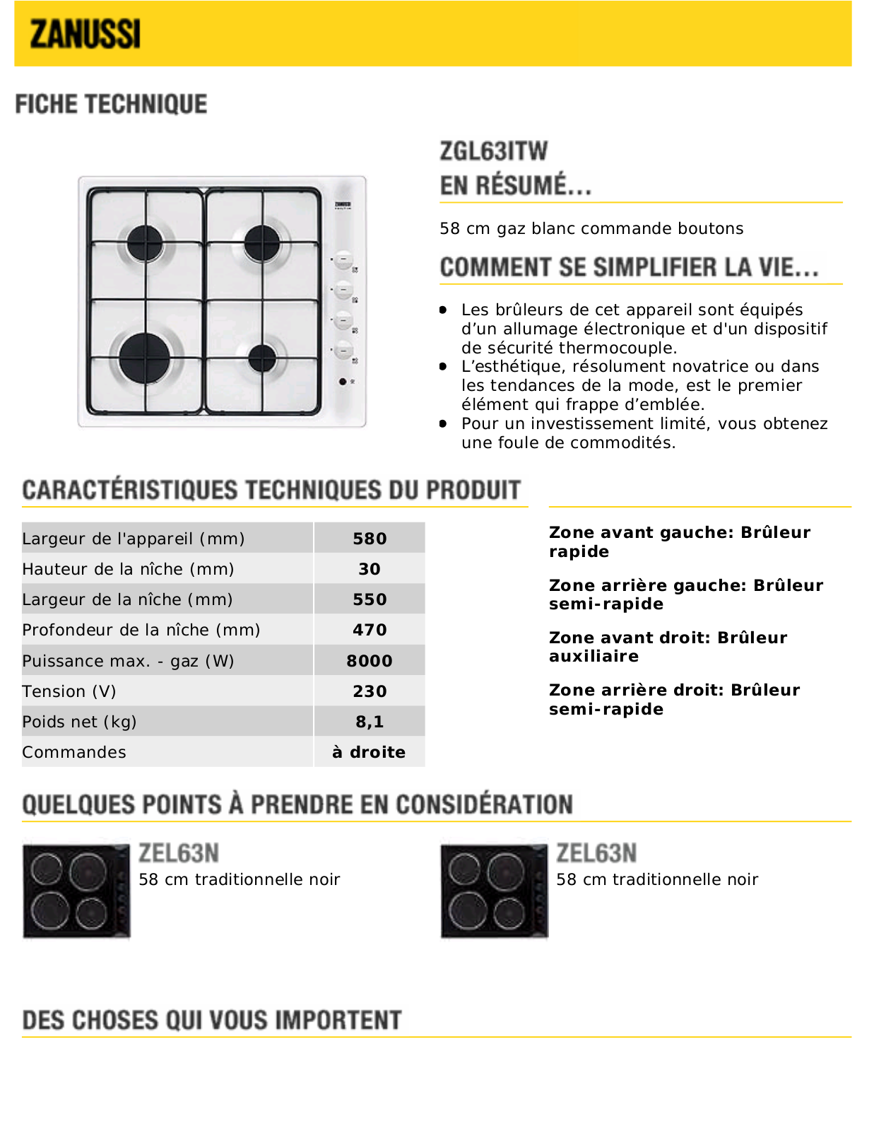 Zanussi ZGL63ITW BROCHURE