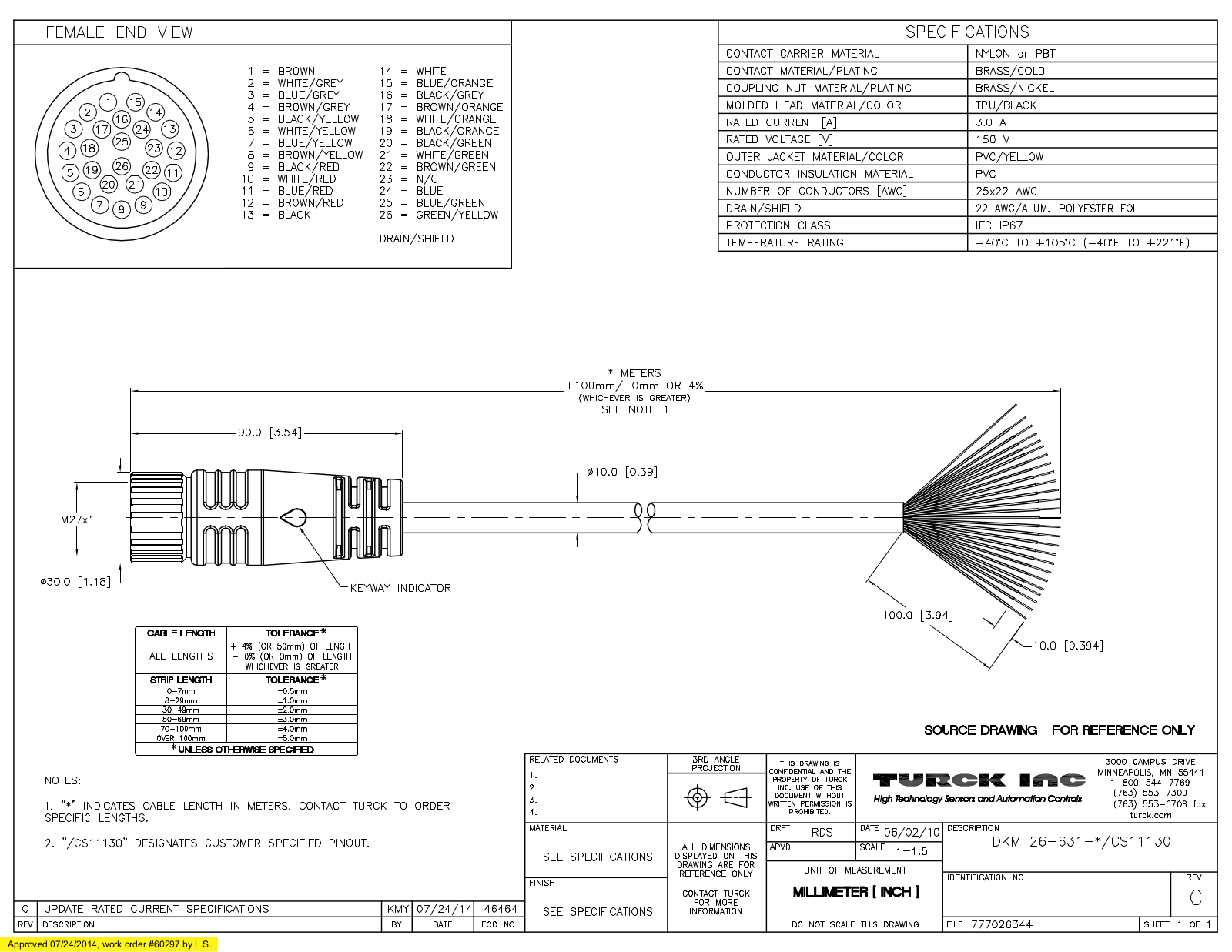 Turck DKM26-631-10/CS11130 Specification Sheet