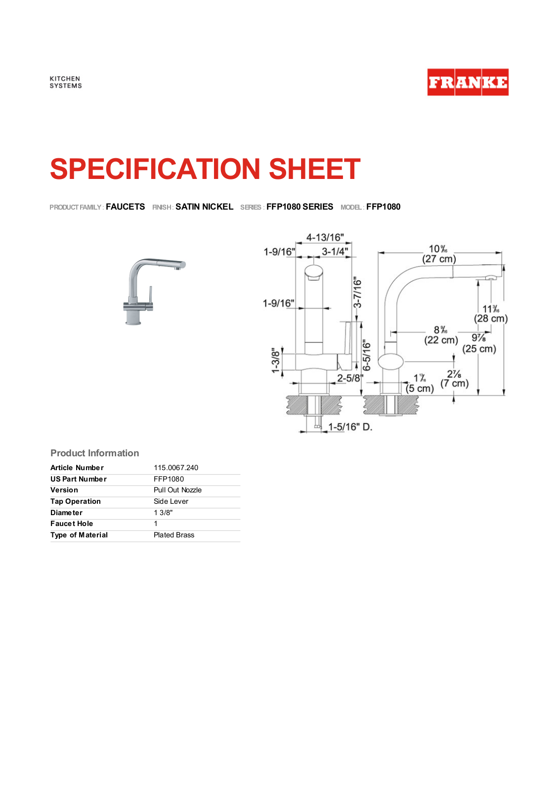 Franke Foodservice FFP1080 User Manual