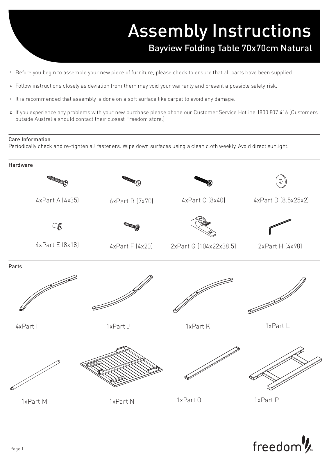 Freedom Bayview Folding Table Assembly Instruction