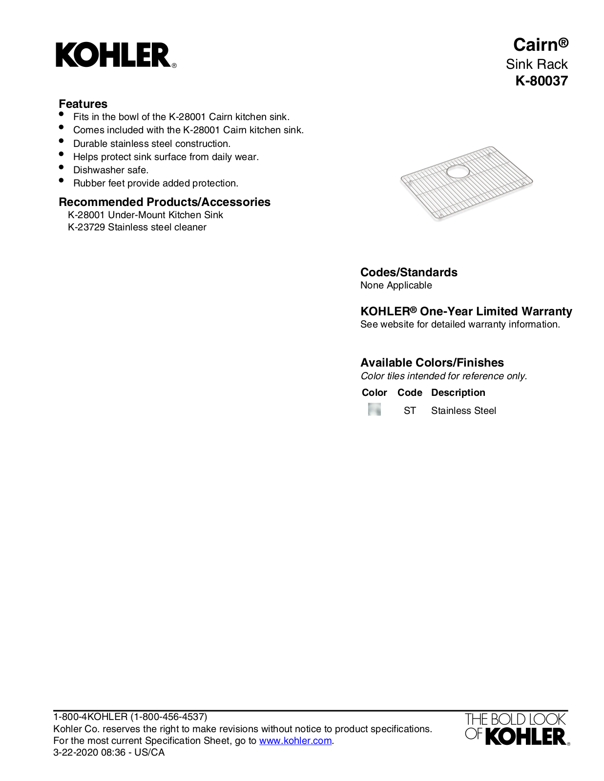 Kohler LBPR3398 Specifications - ManualMachine.com