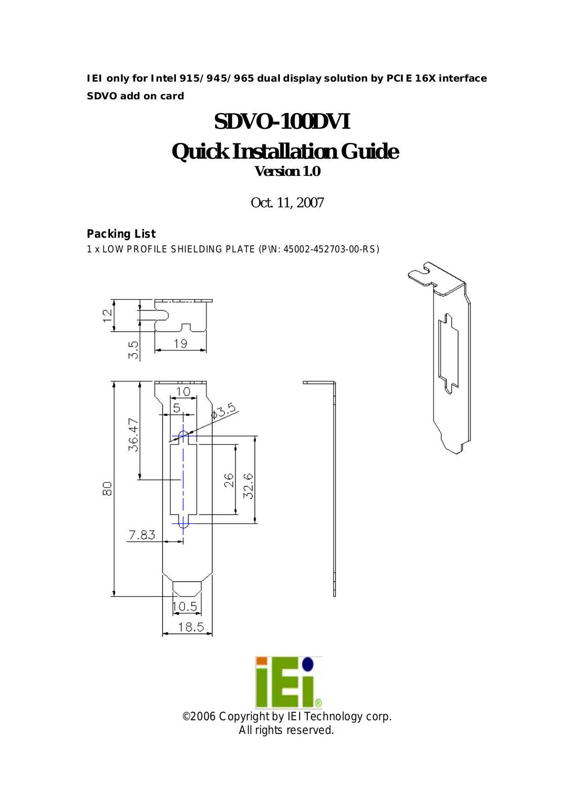 IEI Integration SDVO-100DVI User Manual