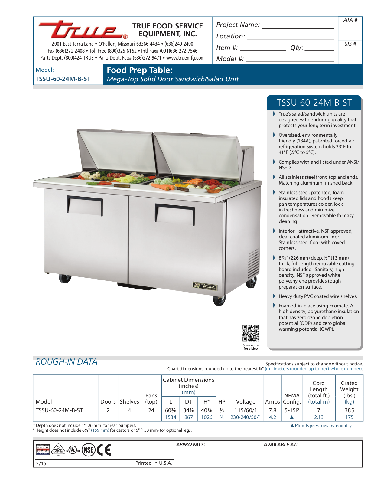 True TSSU-60-24M-B-ST User Manual