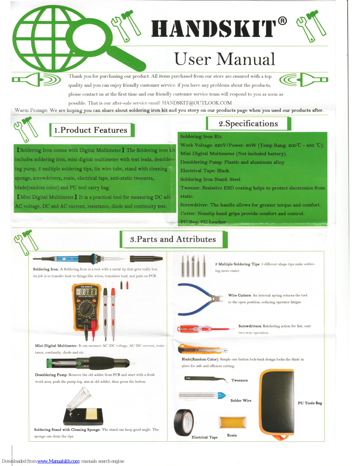 HANDSKIT Soldering iron kit User Manual - ManualMachine.com