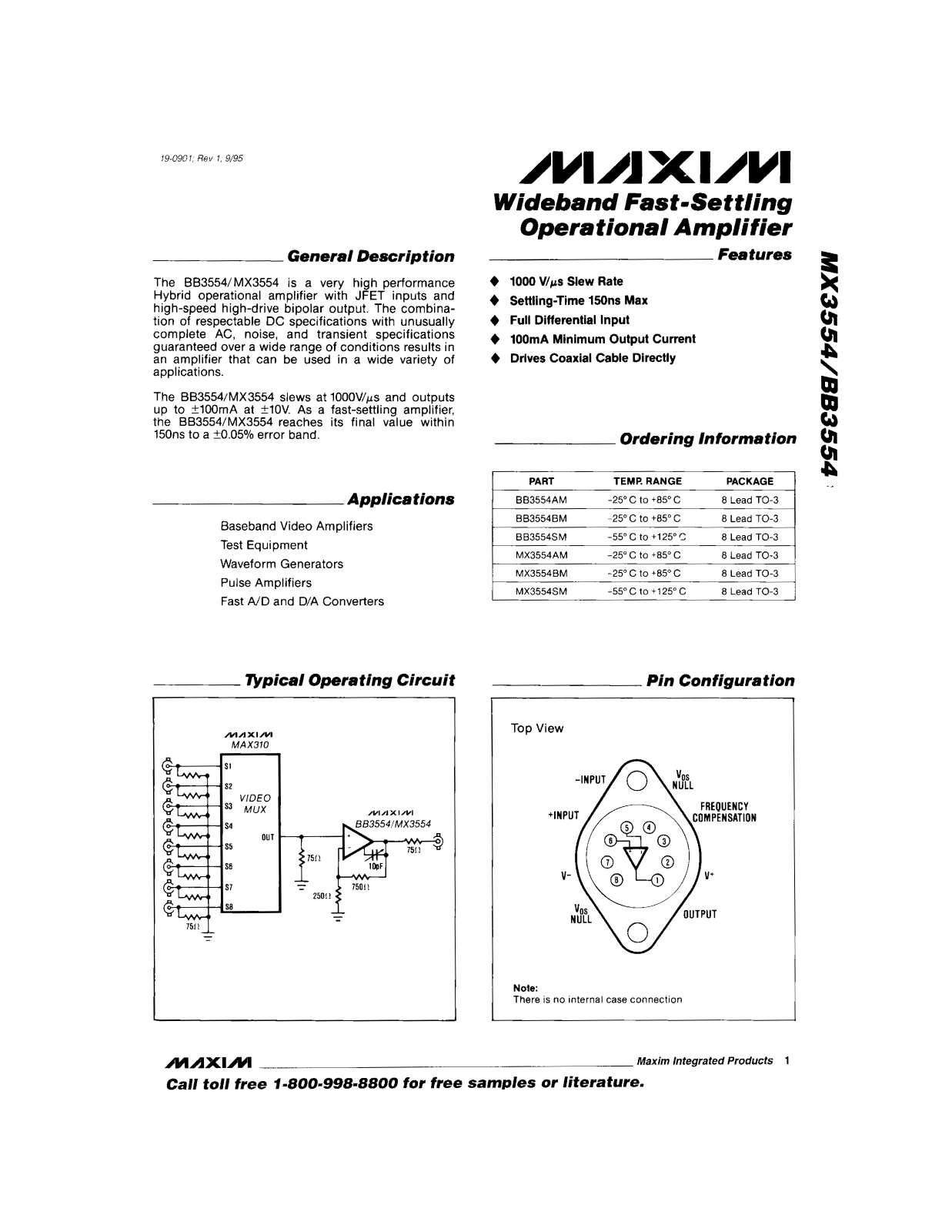 Maxim Integrated Producs BB3554SM, BB3554BM, BB3554AM Datasheet