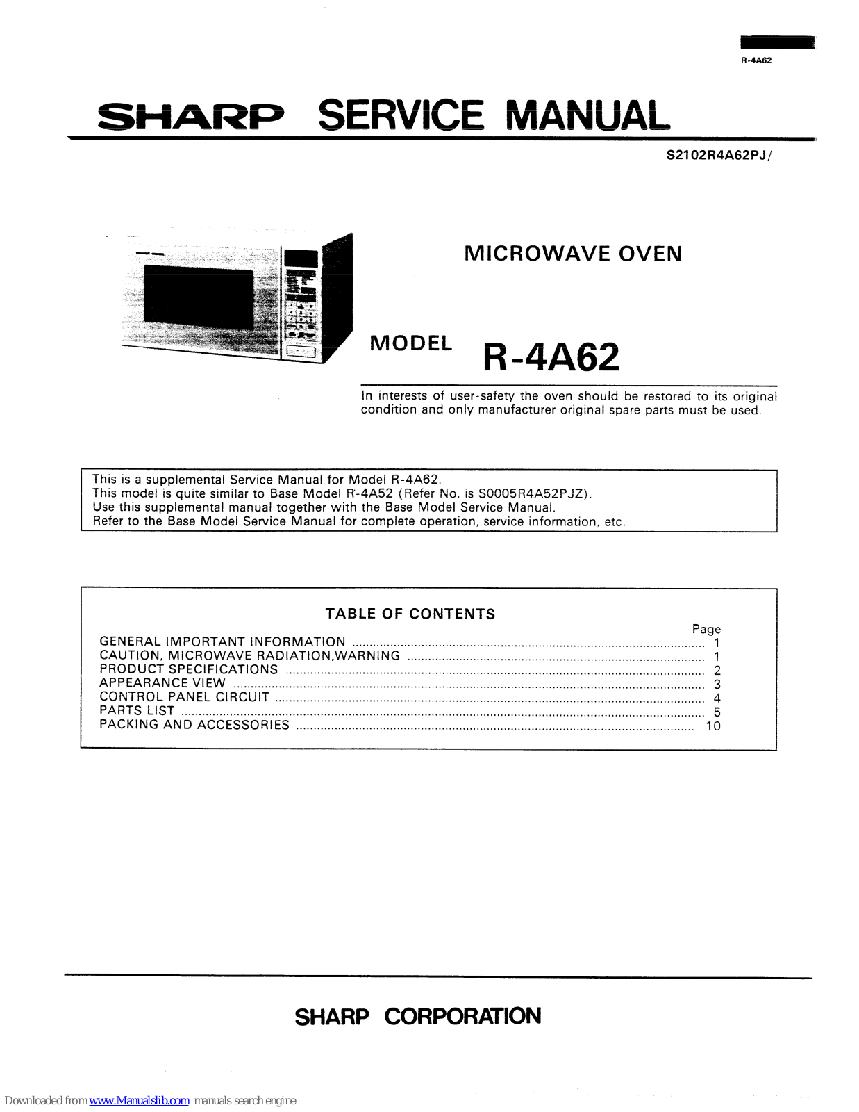 Sharp R-4A62 Service Manual - ManualMachine.com