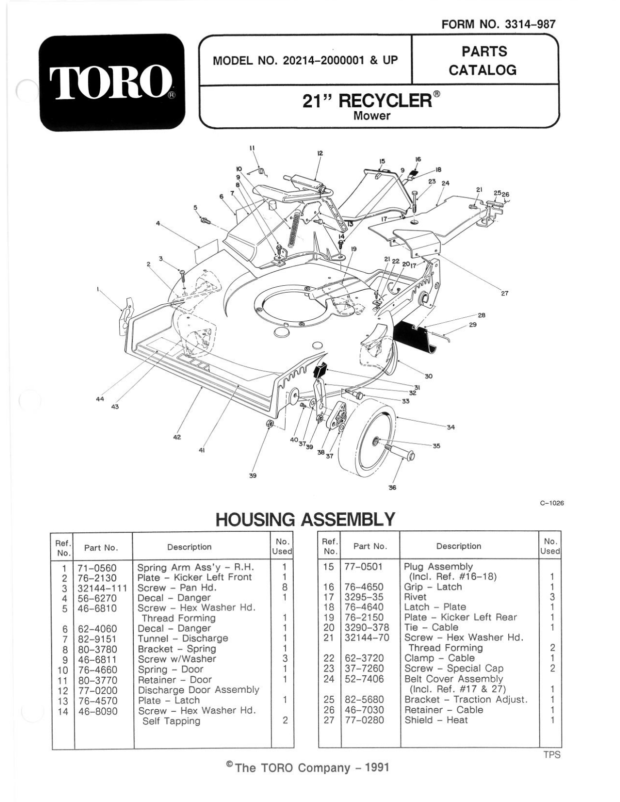 Toro 20214 Parts Catalogue