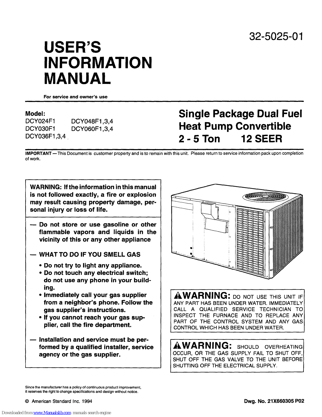 Trane DCY060F1, DCY024F1, DCY030F1, DCY036F1, DCY036F3 User's Information Manual - ManualMachine.com