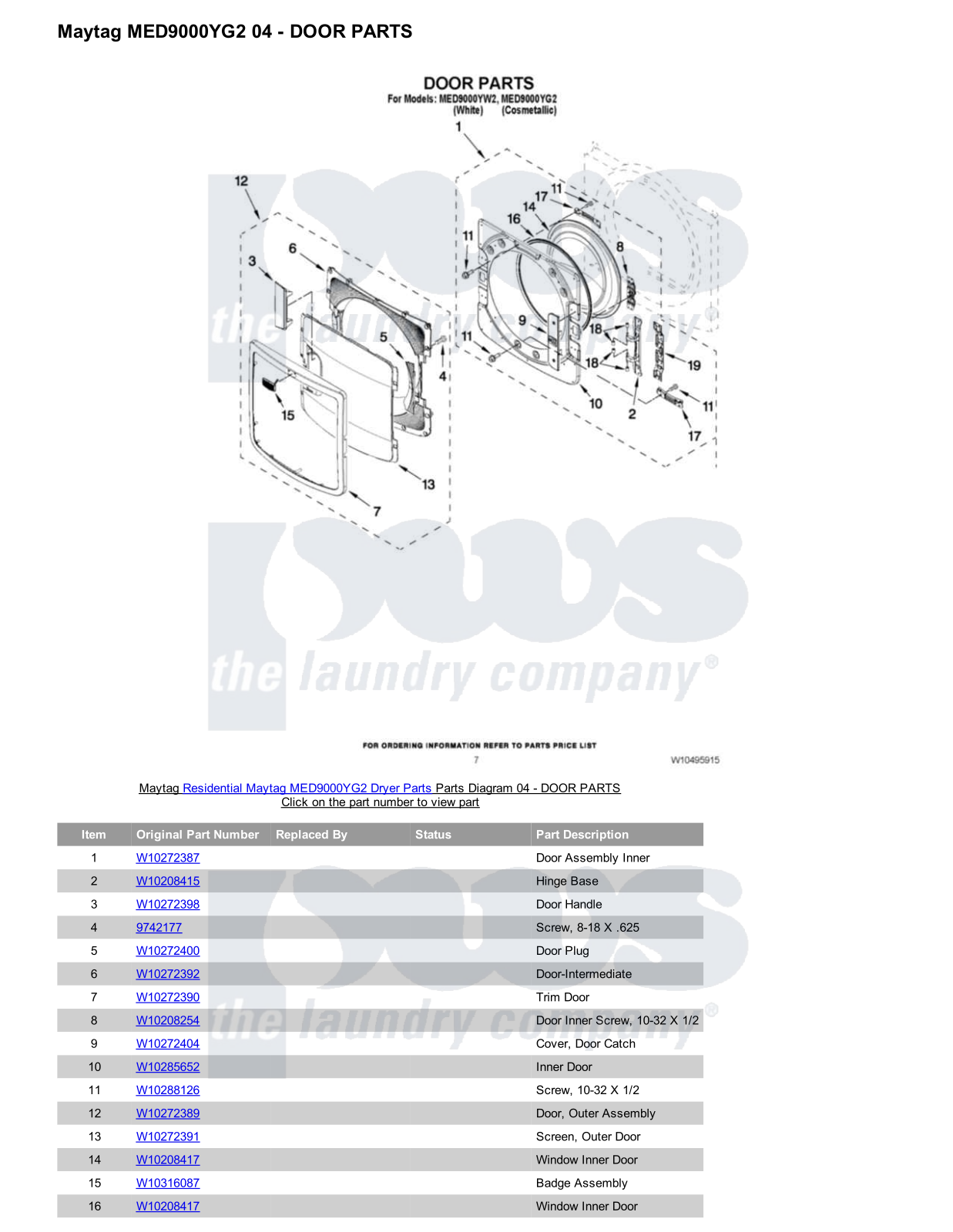 Maytag MED9000YG2 Parts Diagram