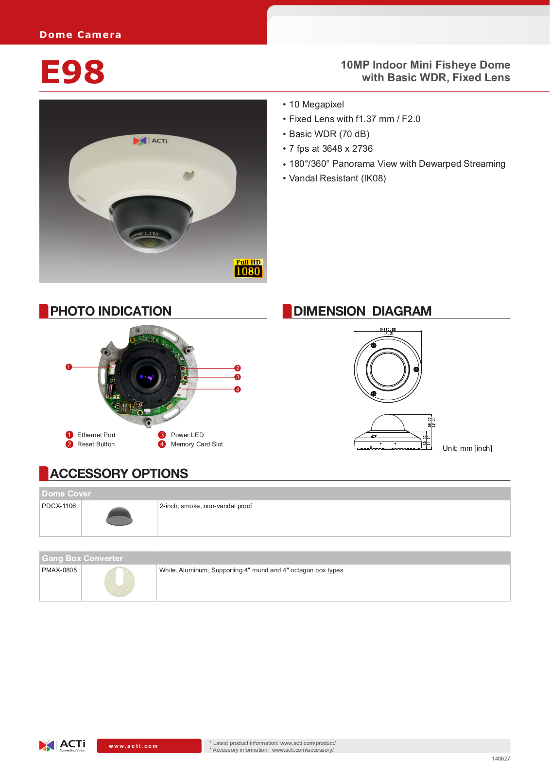 ACTi E98 Specsheet