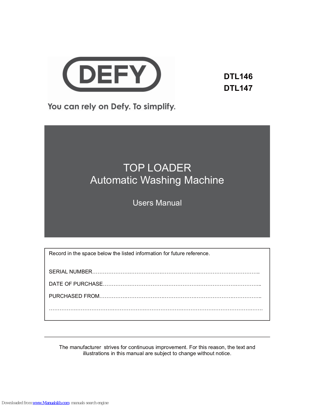 Defy DTL146, DTL147 User Manual