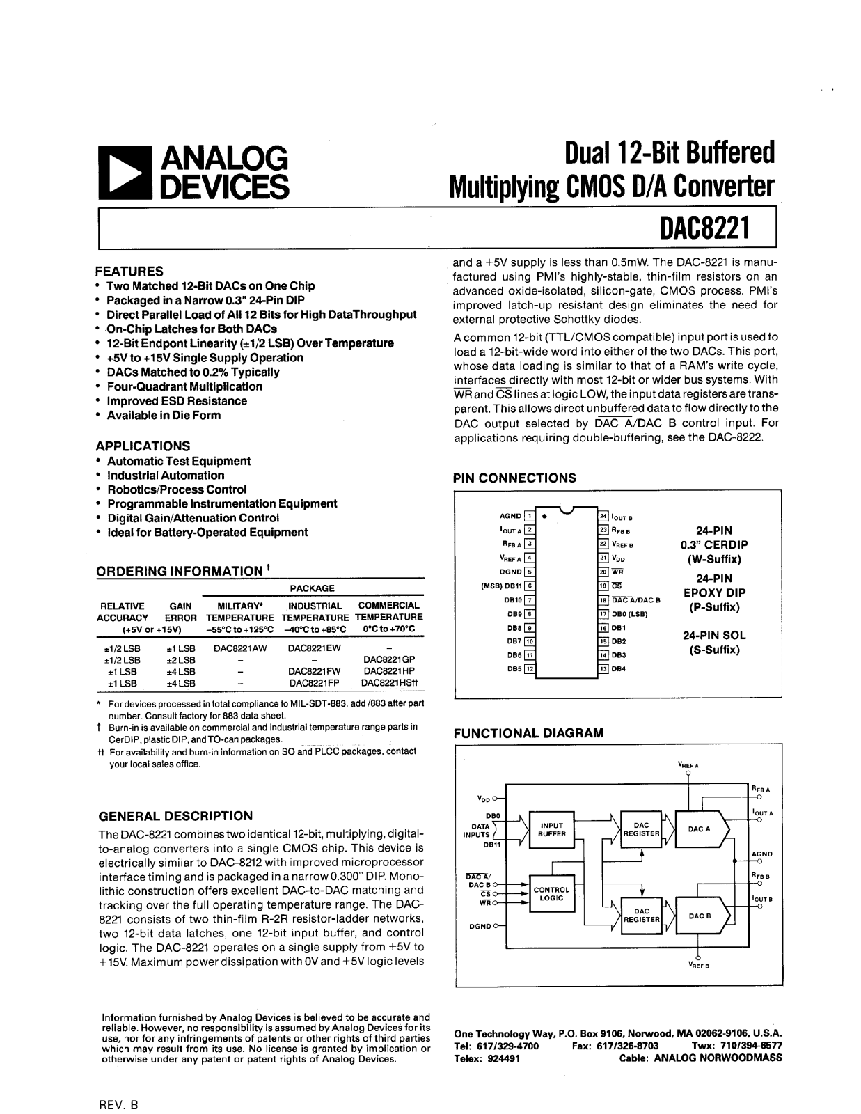 Analog Devices DAC8221 Datasheet