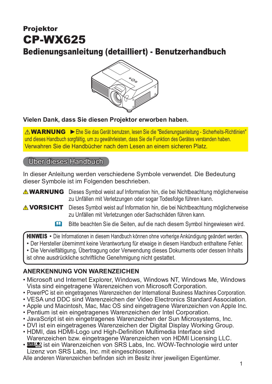 Hitachi CP-WX625W User Manual