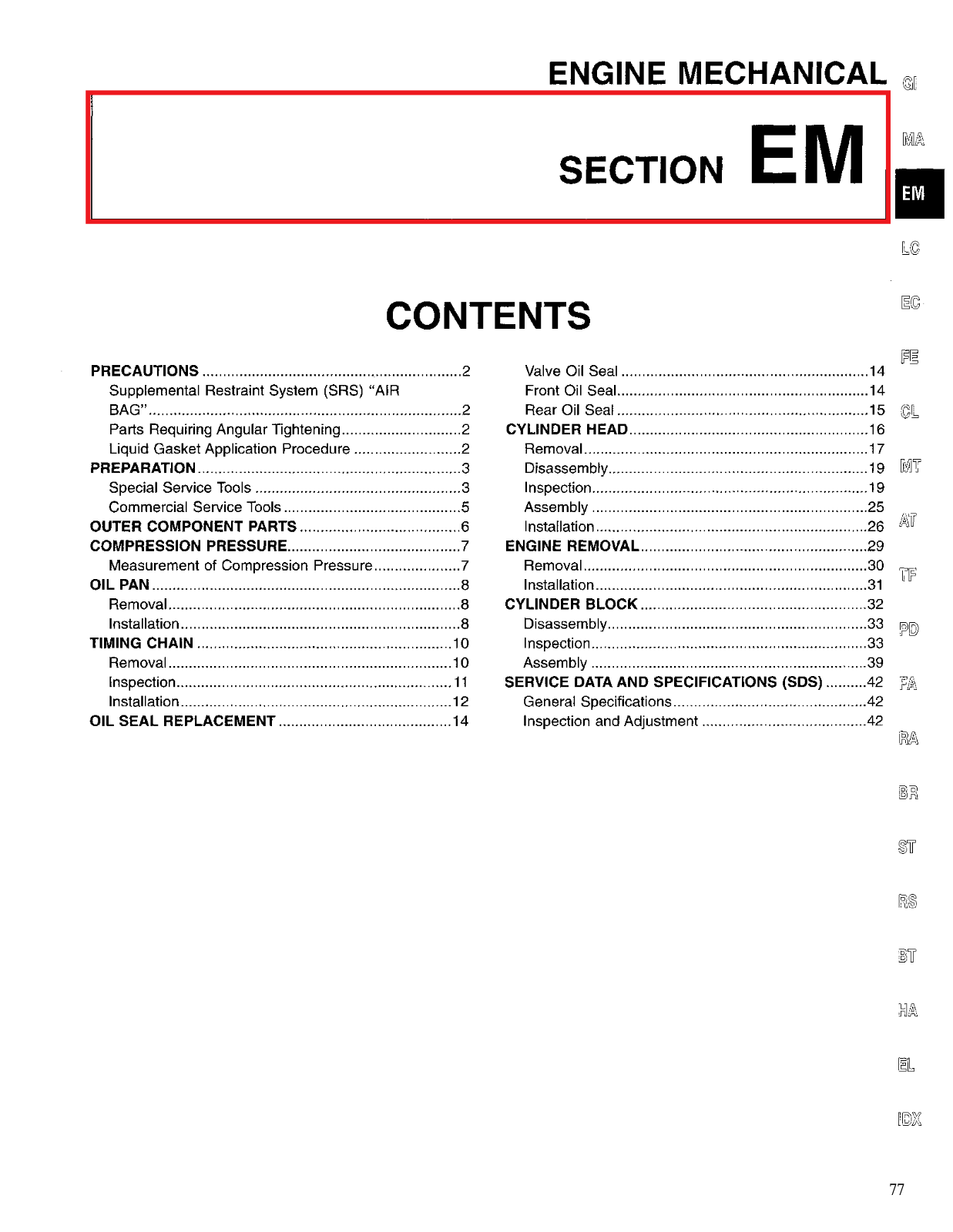 Nissan D21 Engine Mechanical  EM 1996 Owner's Manual