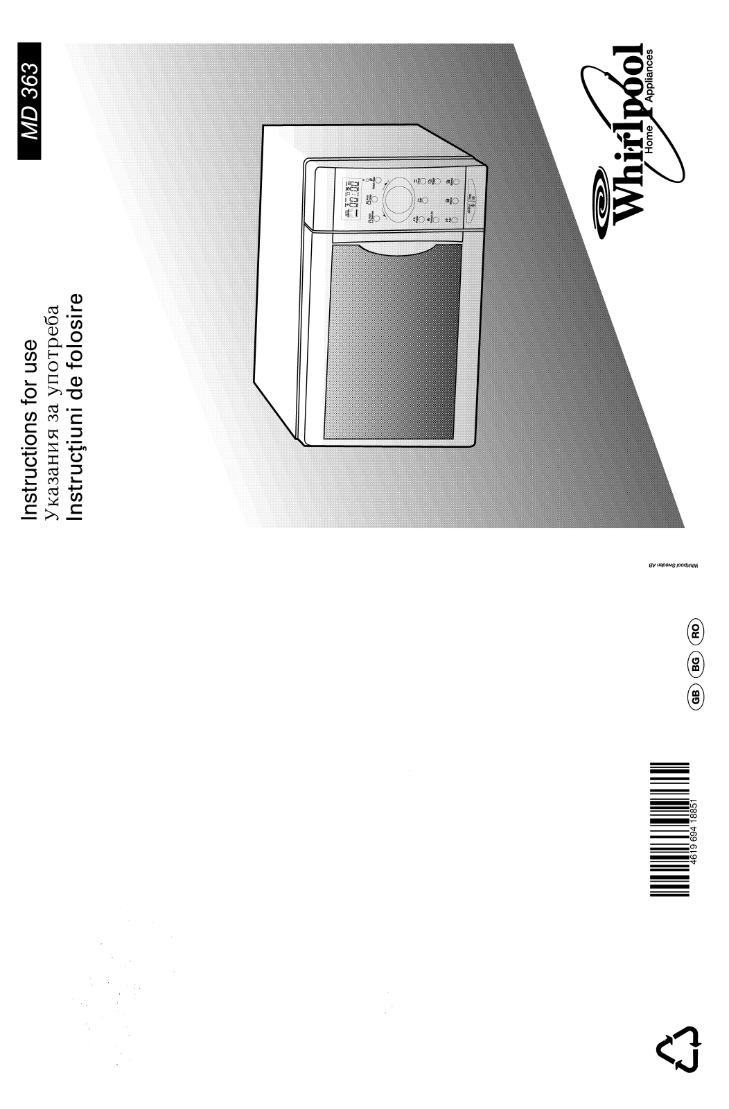 Whirlpool MD 363/BL INSTRUCTION FOR USE