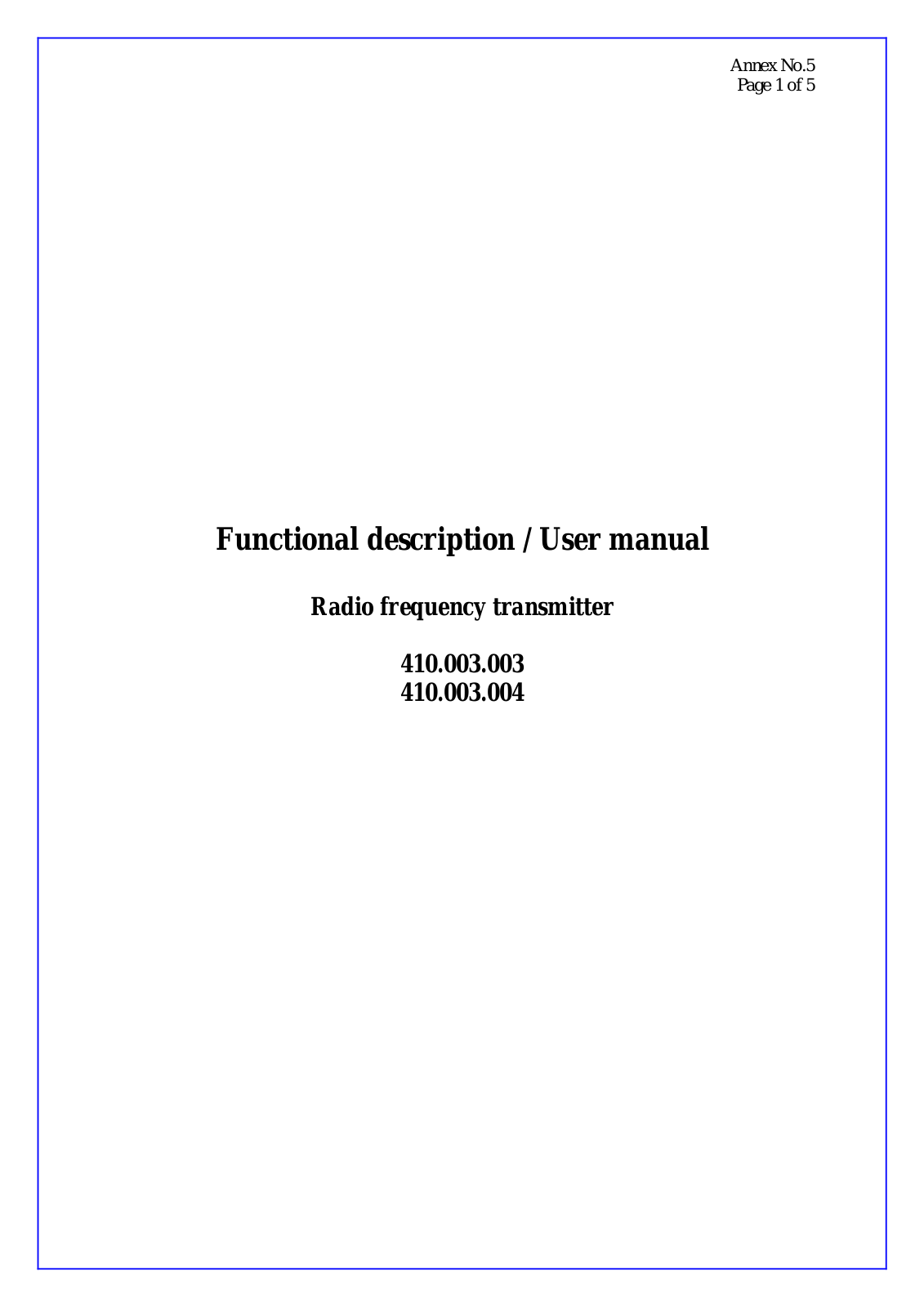 Continental Automotive 410003003 User Manual