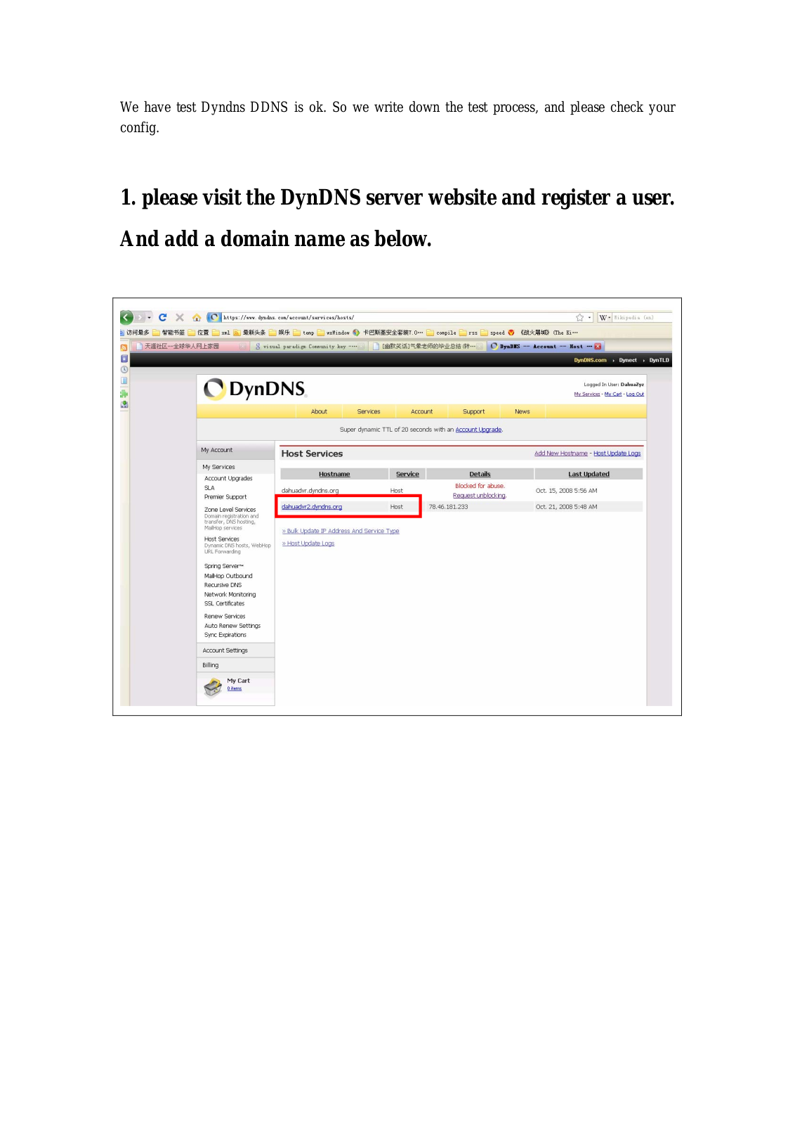 Dahua Dyndns test User Manual