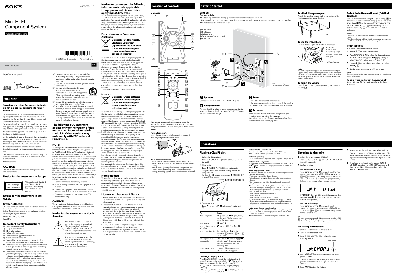 Sony MHC-EC609IP User Manual