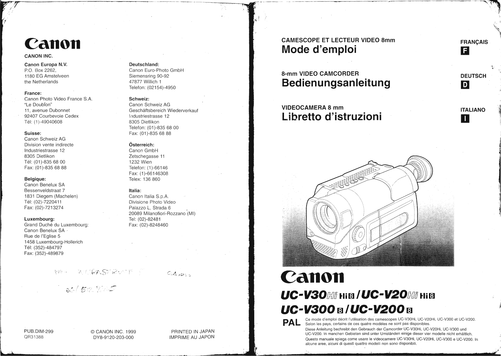 Canon UC-V200, UC-V300, UC-V20HI, UC-V30HI User Manual