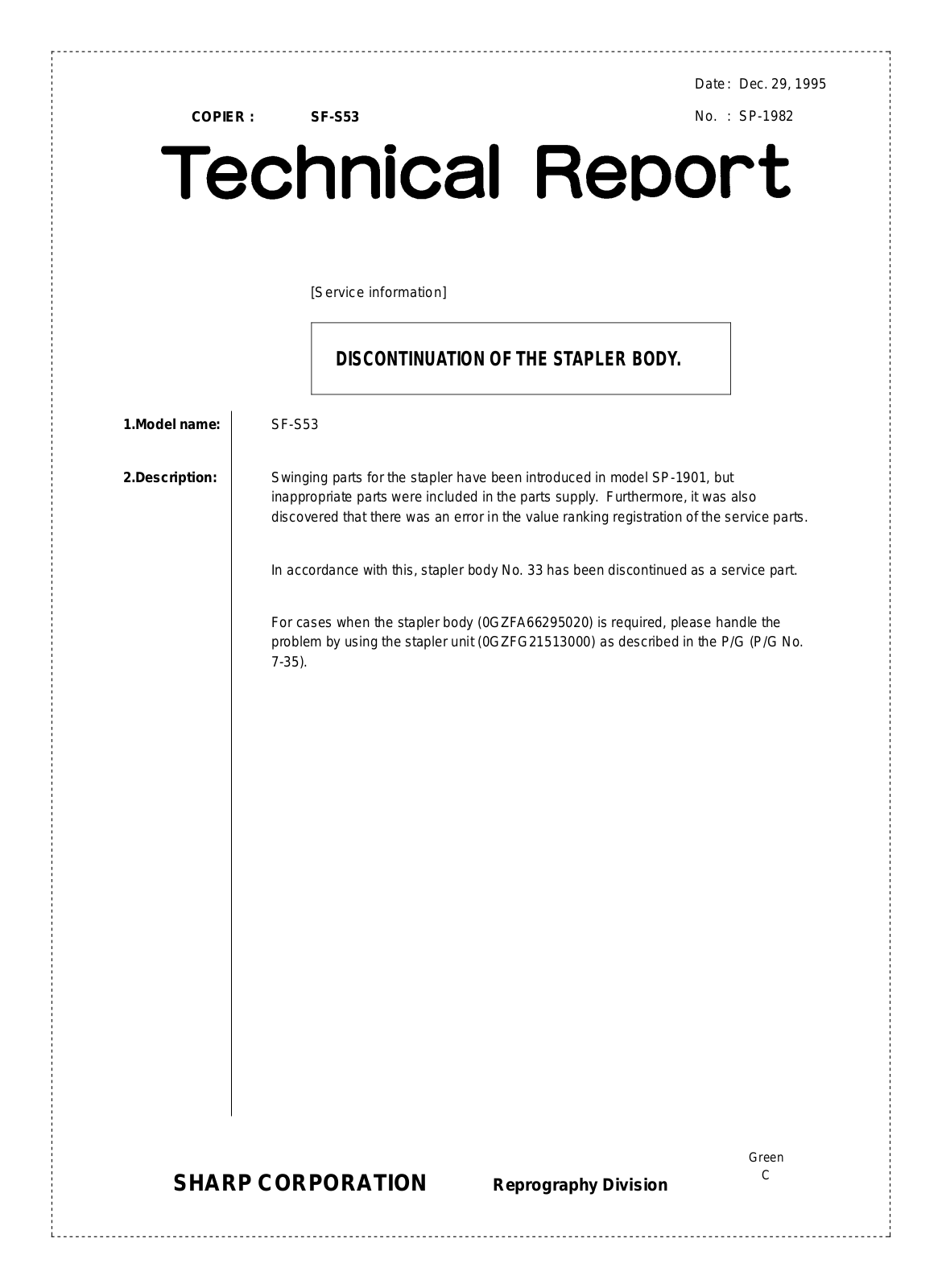 SHARP SP1982 Technical Report