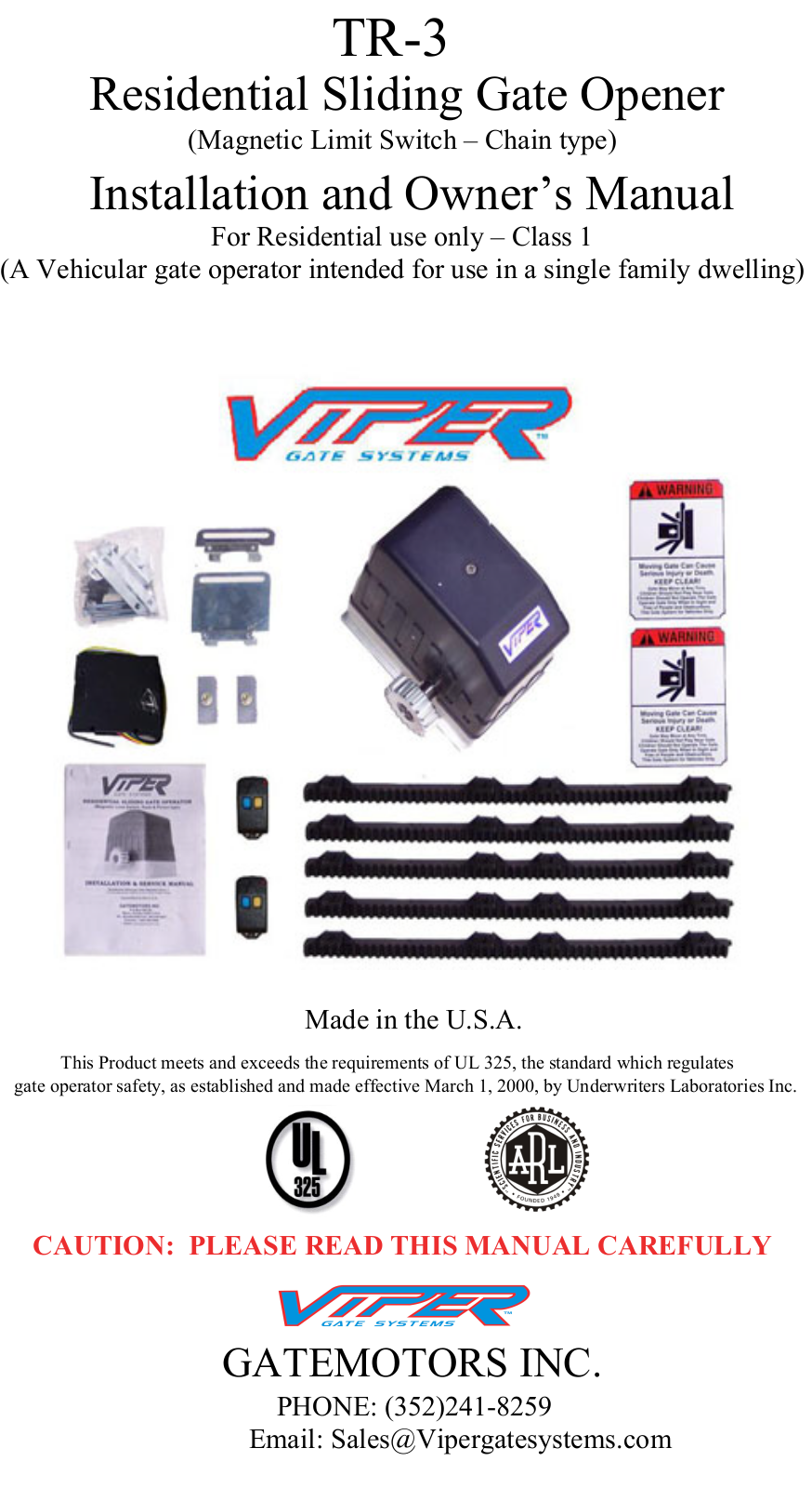 Viper TR-3 Installation And Owner's Manual