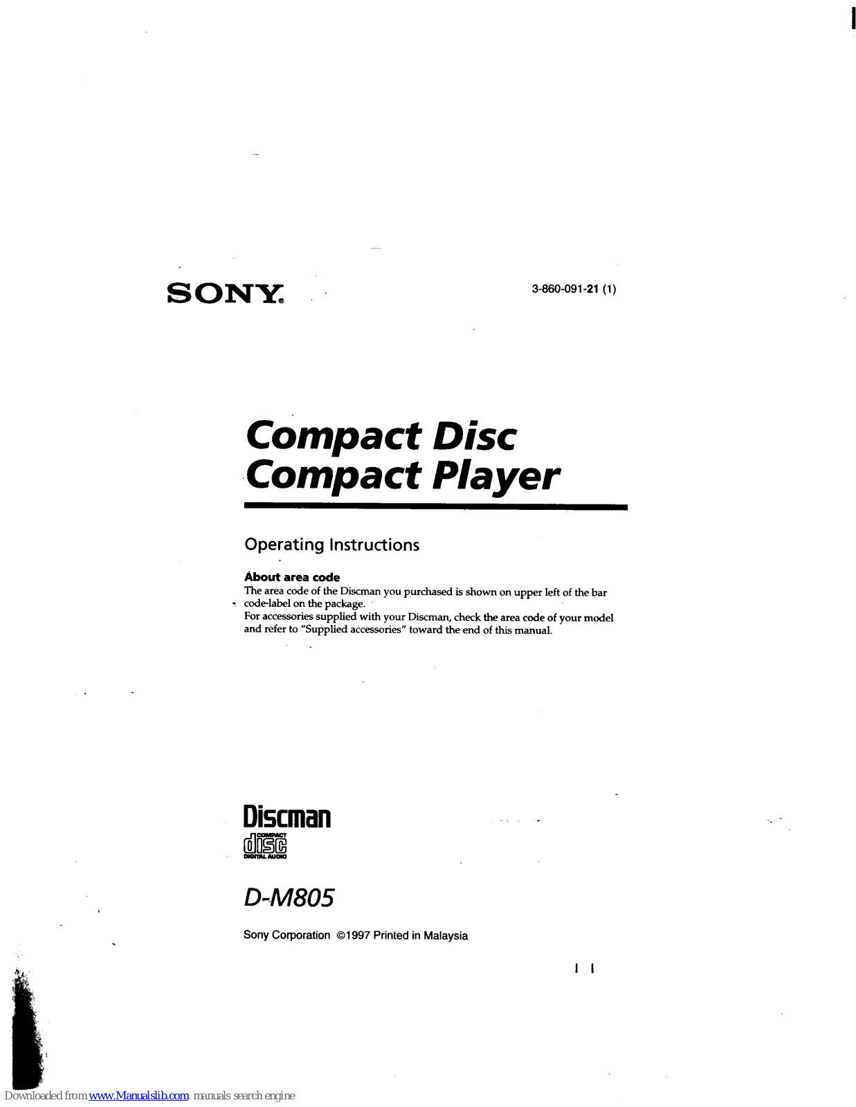 Sony Discman D-M805 Operating Instructions Manual