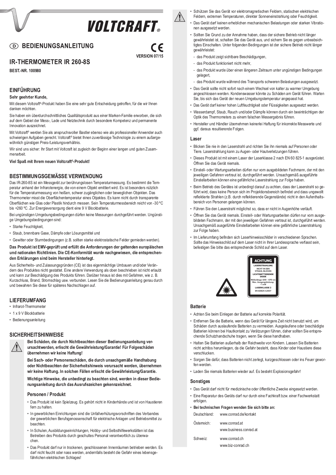 VOLTCRAFT IR 260-8S User guide