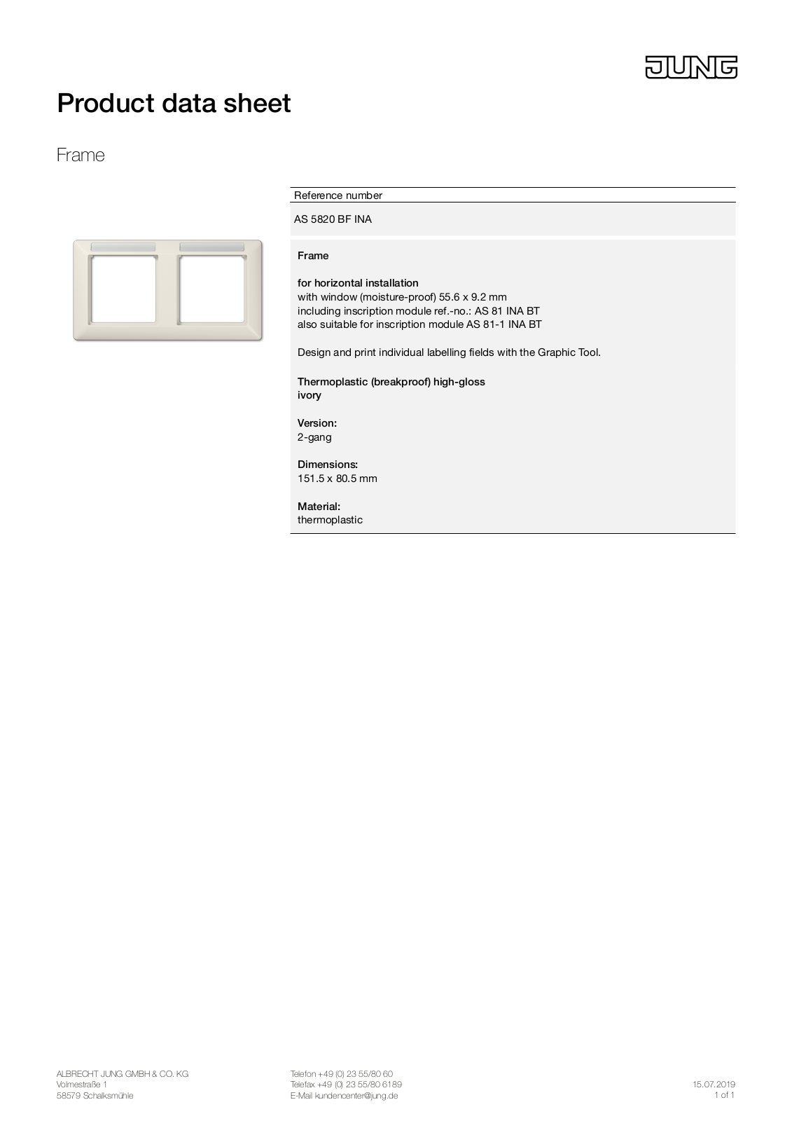 Jung AS 5820 BF INA User Manual