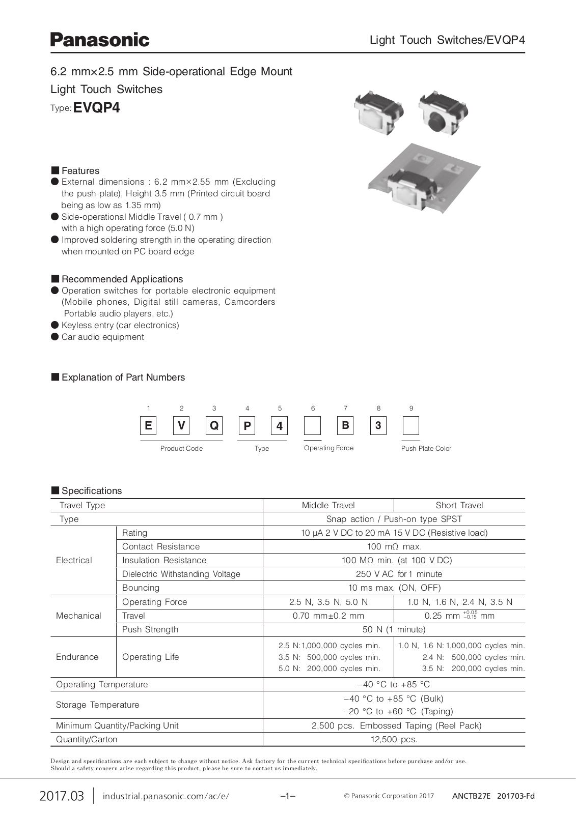 Datasheet EVQP4 series Specification - ManualMachine.com