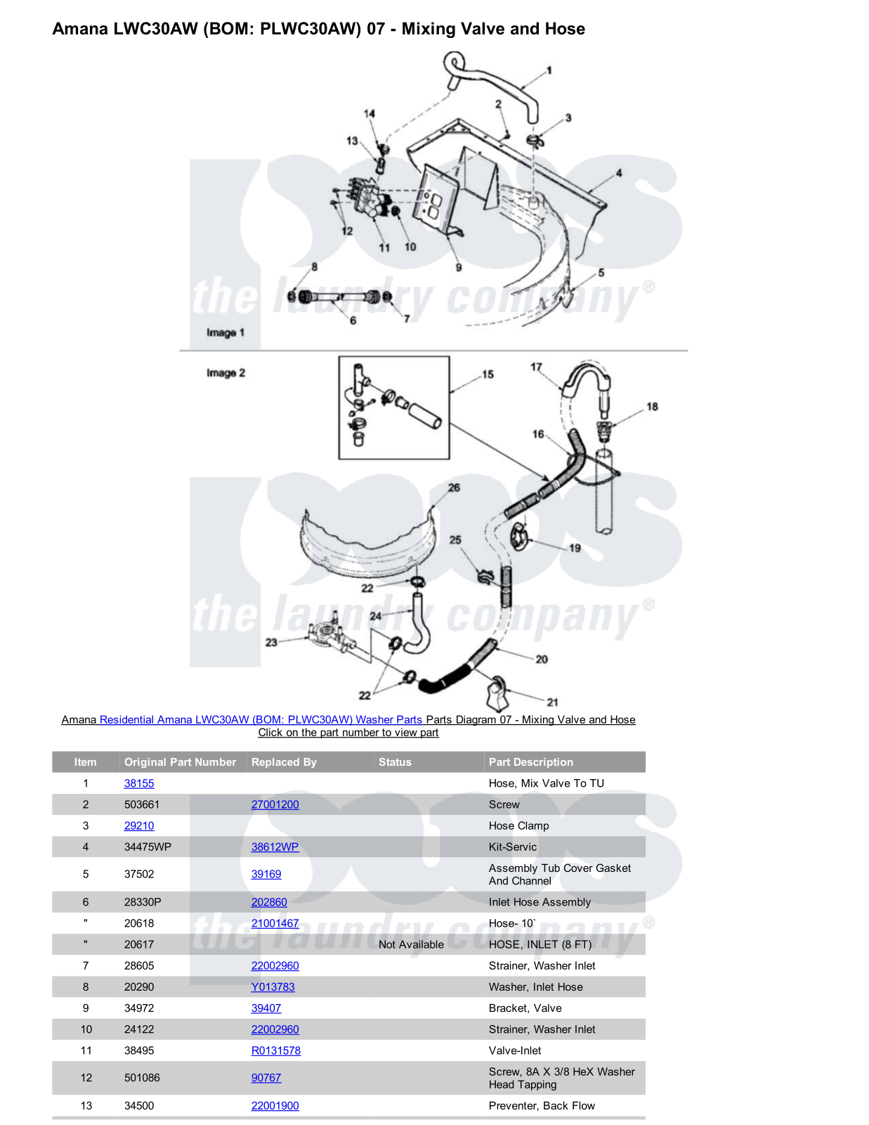 Amana LWC30AW Parts Diagram