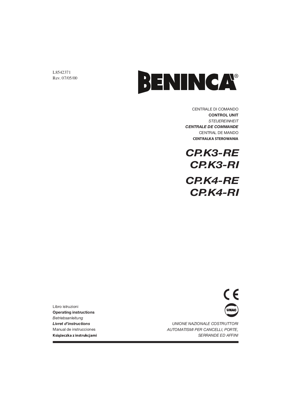 Beninca CPK3, CPK4 User Manual