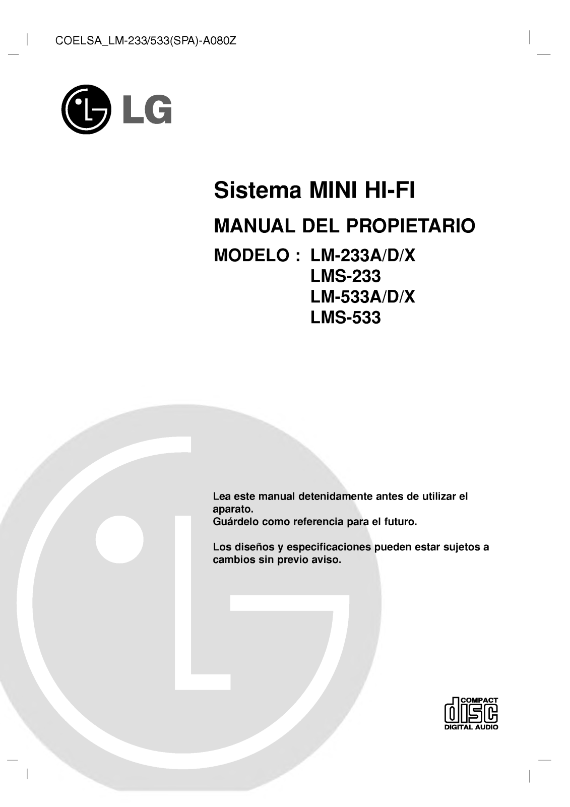 Lg LM-533A, LM-533D, LM-533X, LMS-533, LMS-233 User Manual
