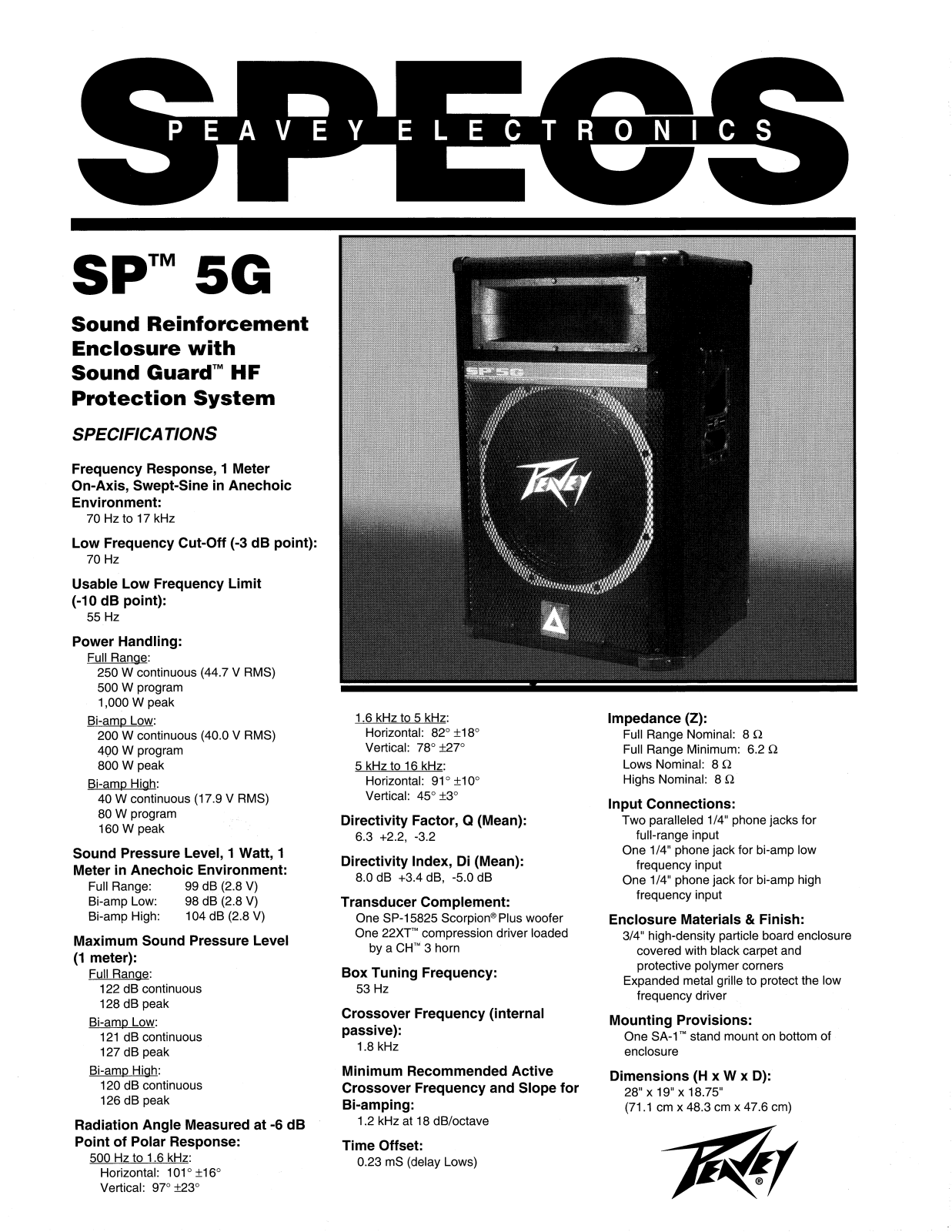 Peavey SP 5G DATASHEET