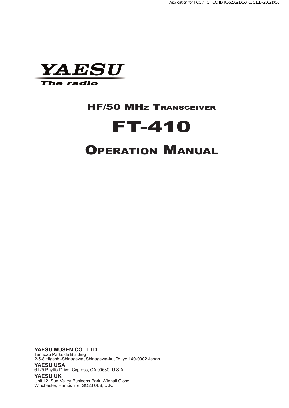 Yaesu Musen 20621X50 Users manual