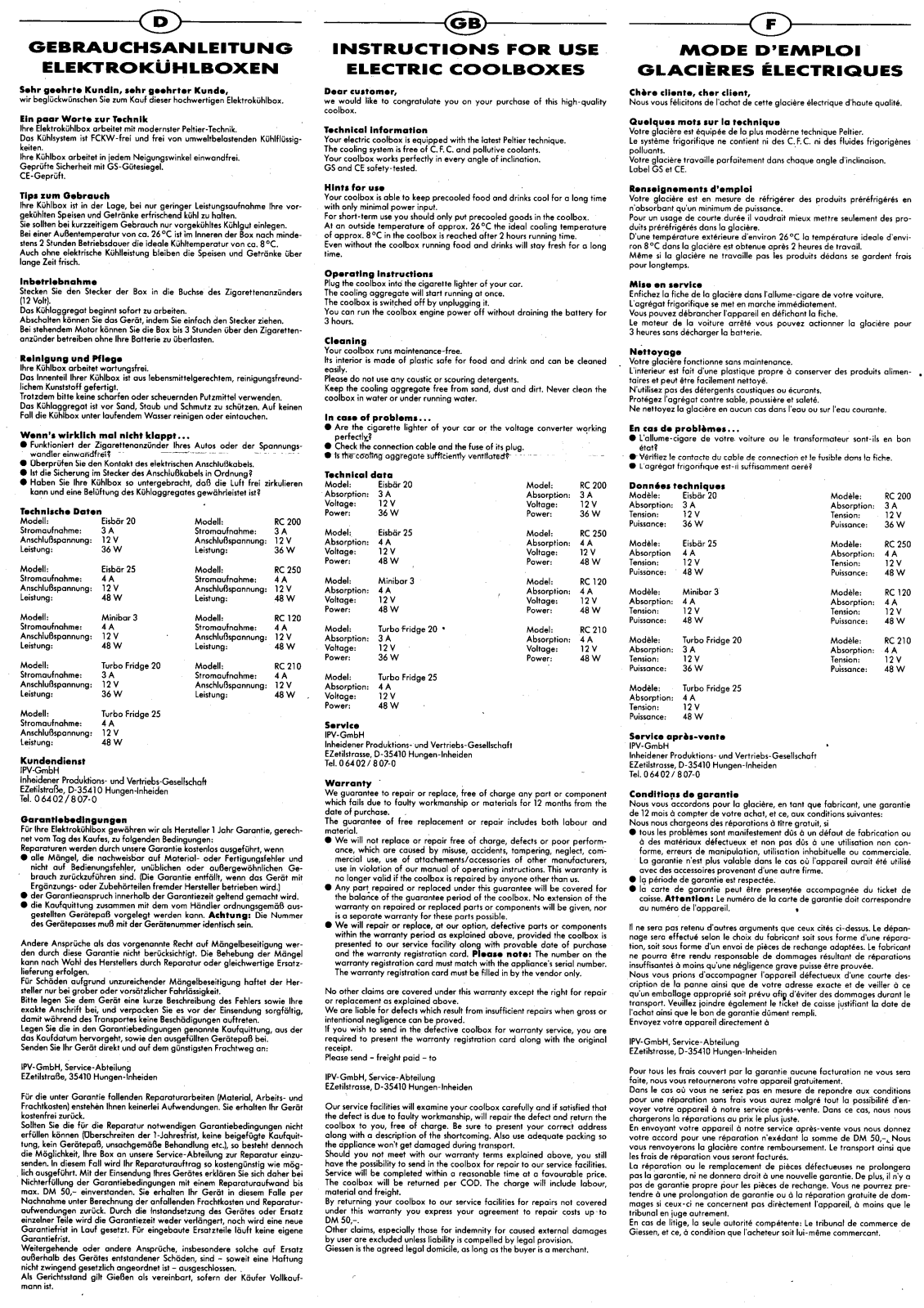 ELECTROLUX RC250 User Manual