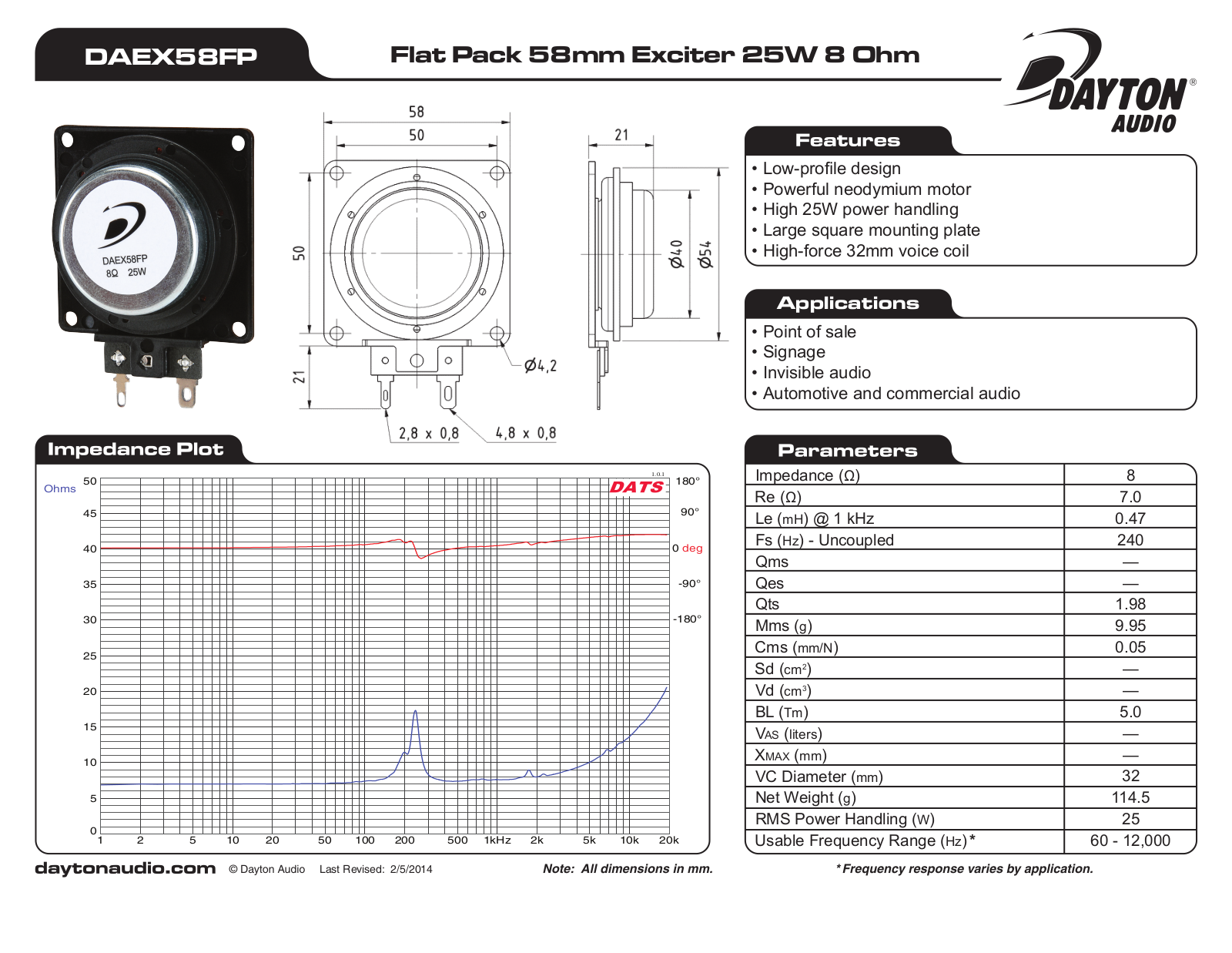 Dayton DAEX58FP User Manual