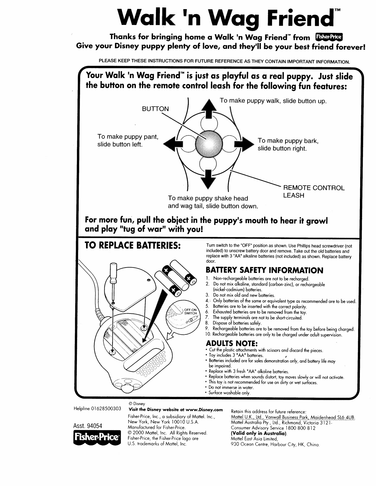 Fisher-Price 94054 Instruction Sheet