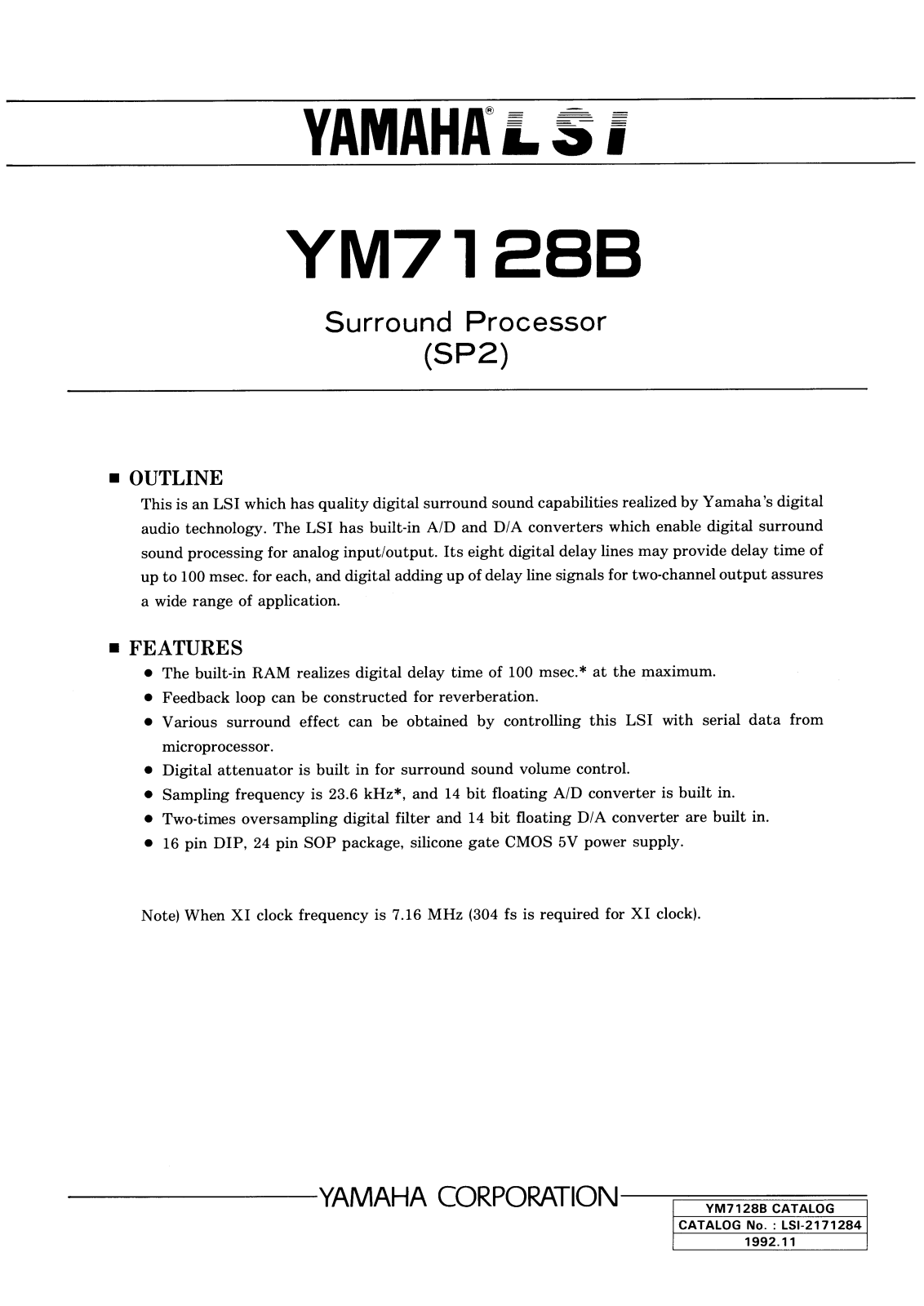 YAMAHA YM7128B-F, YM7128B Datasheet