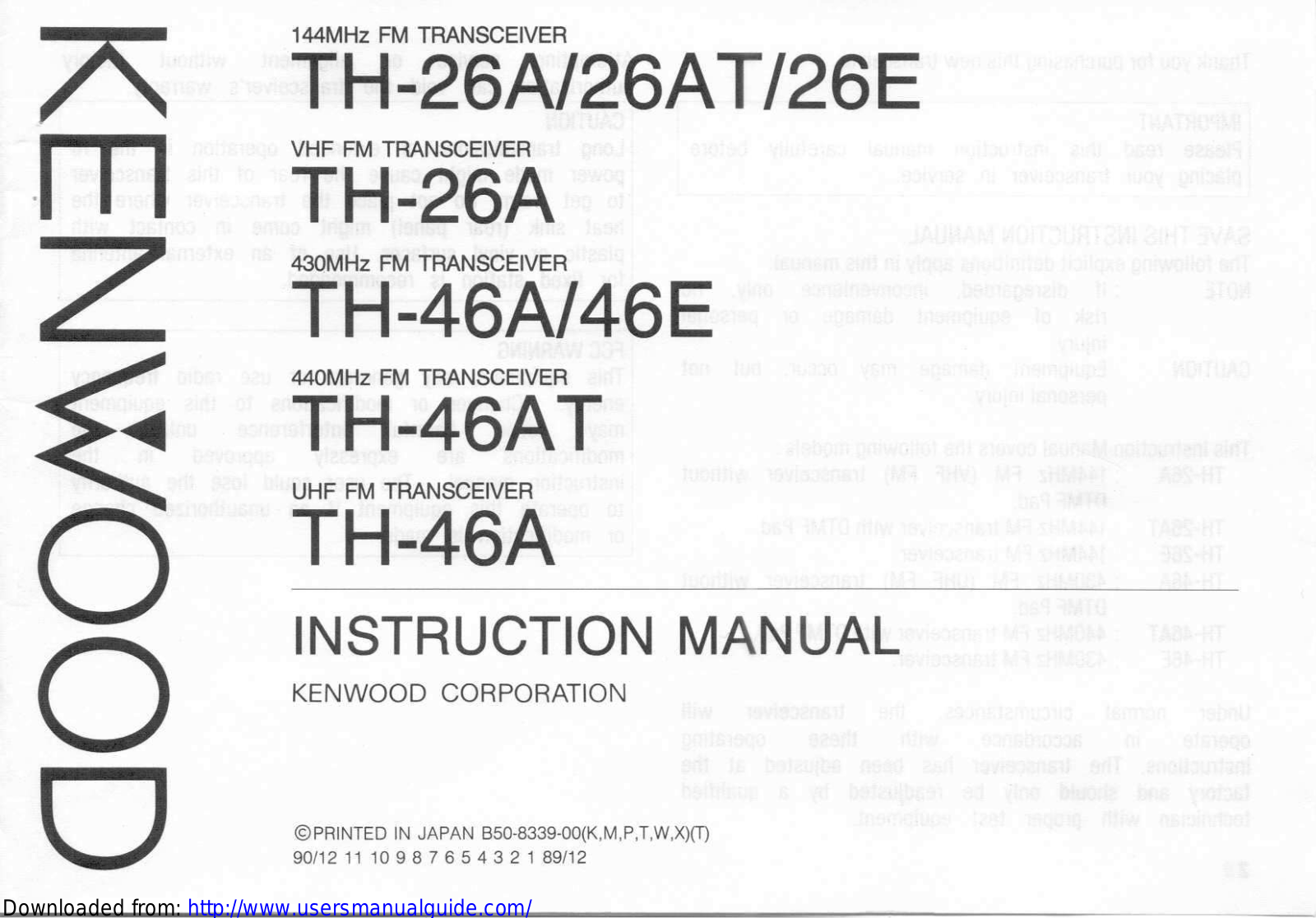 KENWOOD TH-46AT User Manual