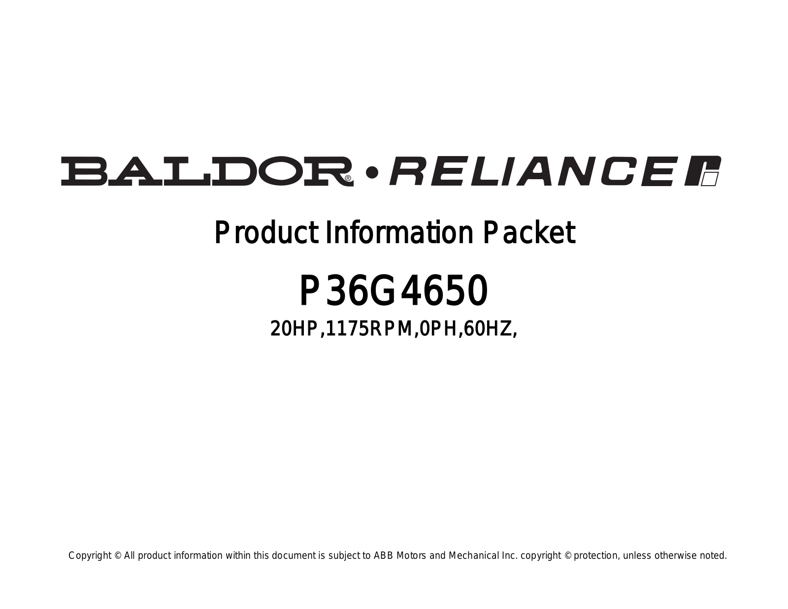 Baldor P36G4650 Product Information Sheet