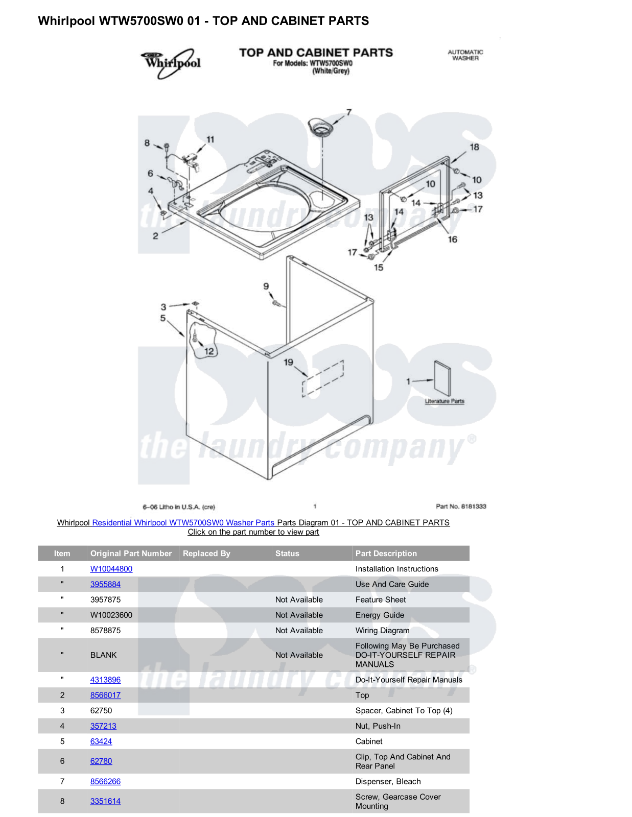 Whirlpool WTW5700SW0 Parts Diagram