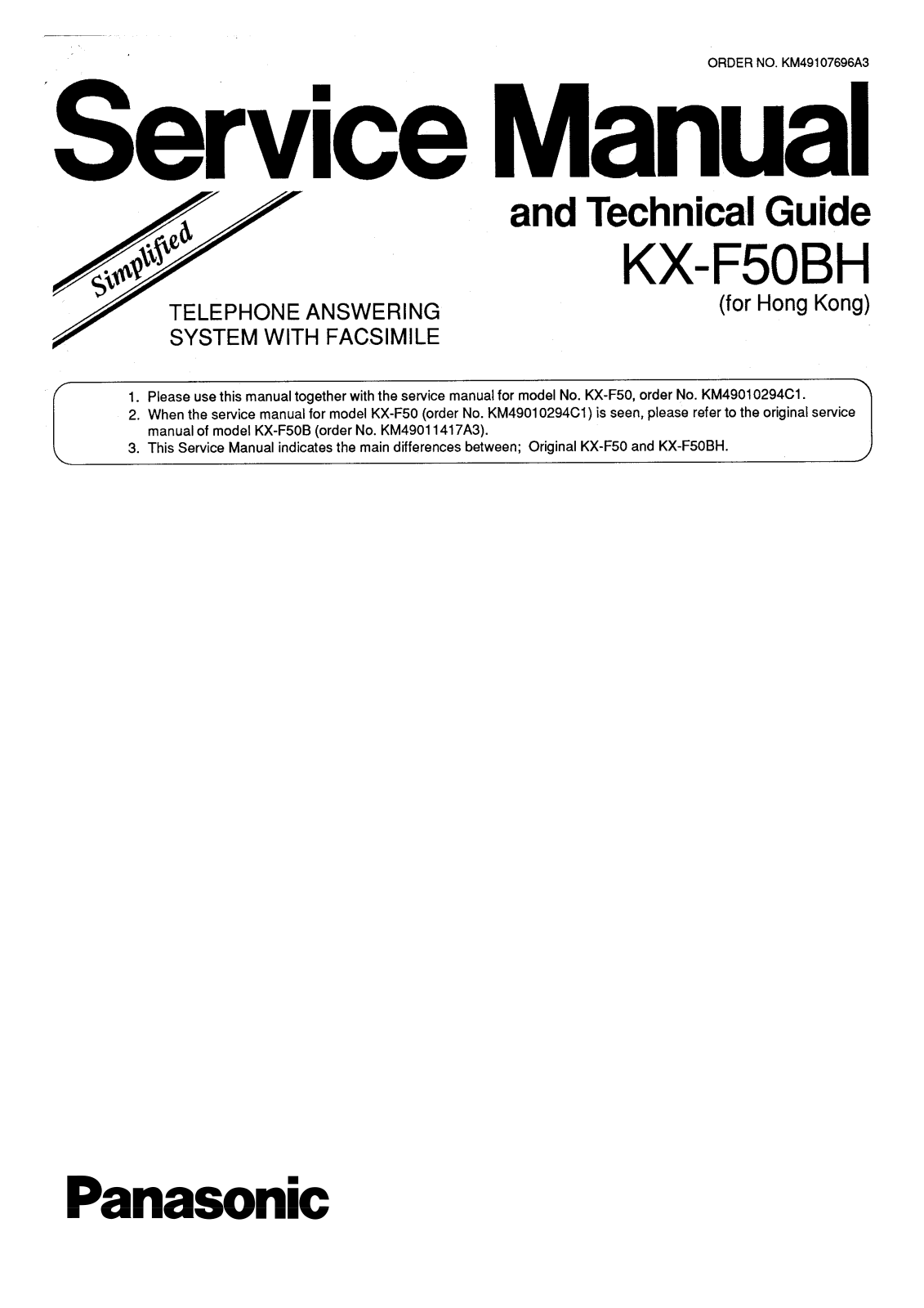 Panasonic KX-F50BH Service manual