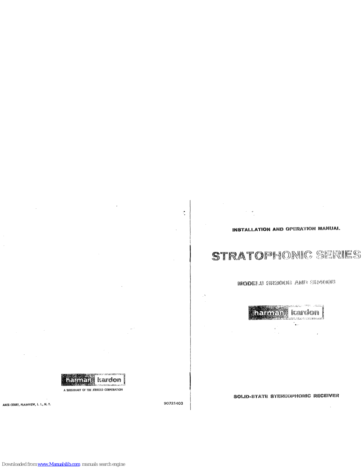 Harman Kardon SR300B, SR400B Owner's Manual