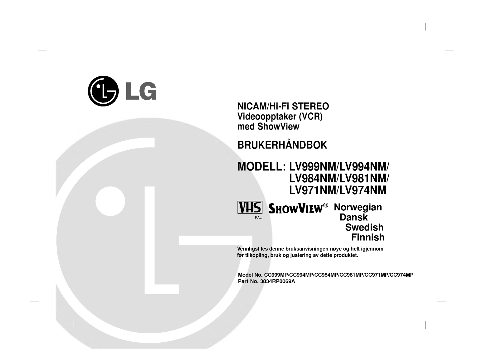Lg LV971NM, LV974NM, LV984NM, LV981NM, LV999NM user Manual