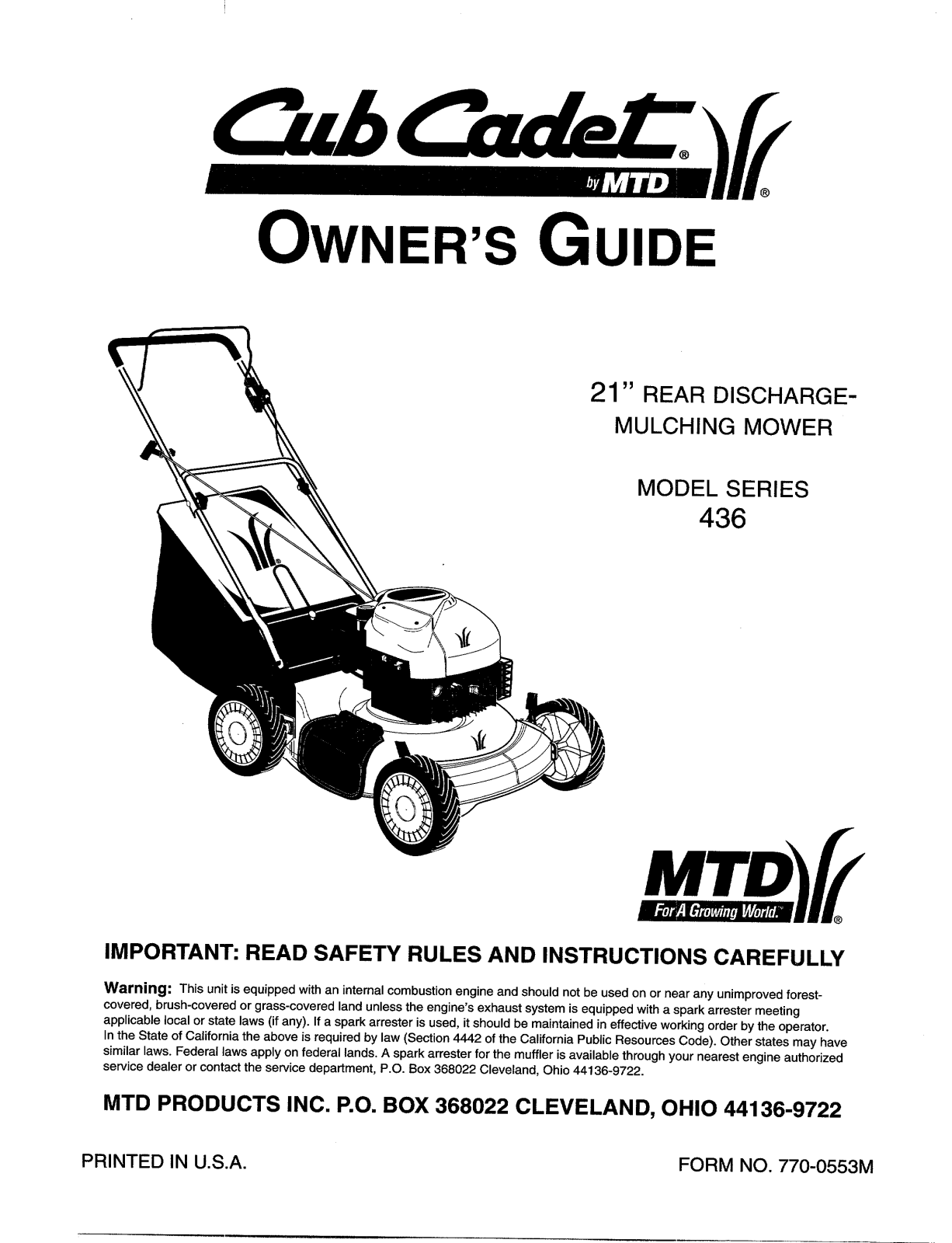 Cub Cadet 436 User Manual